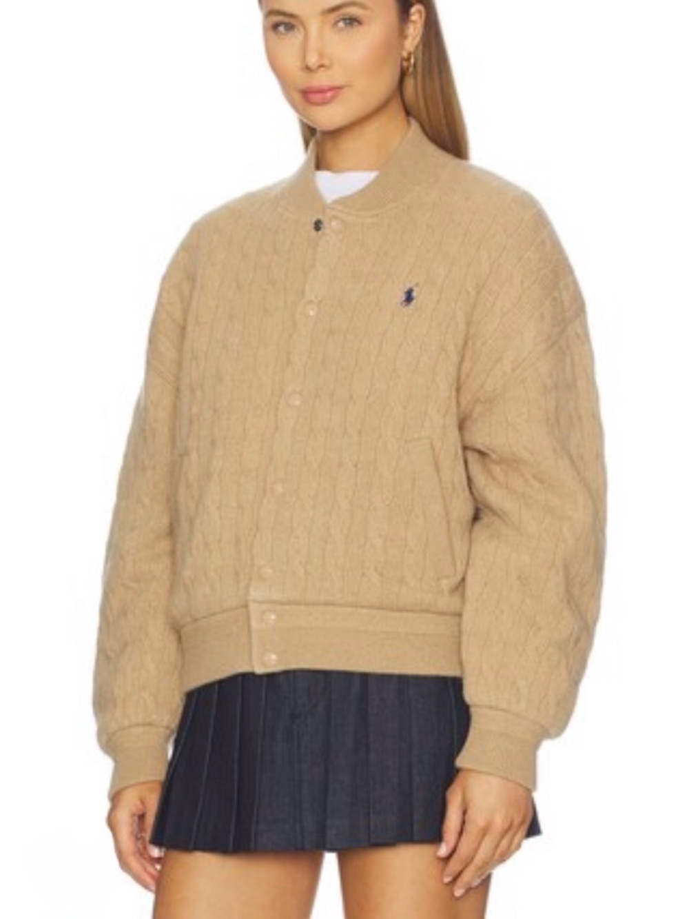 Polo Ralph Lauren | Tan Cable Knit Bomber Cardigan Jacket, S NWT - Picture 2 of 13
